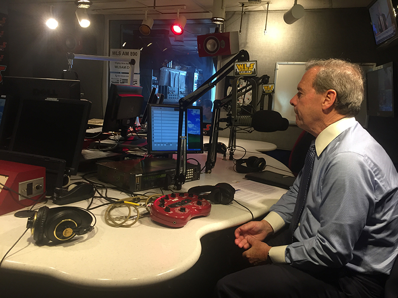 Senate President visits with WBBM and WLS Radio